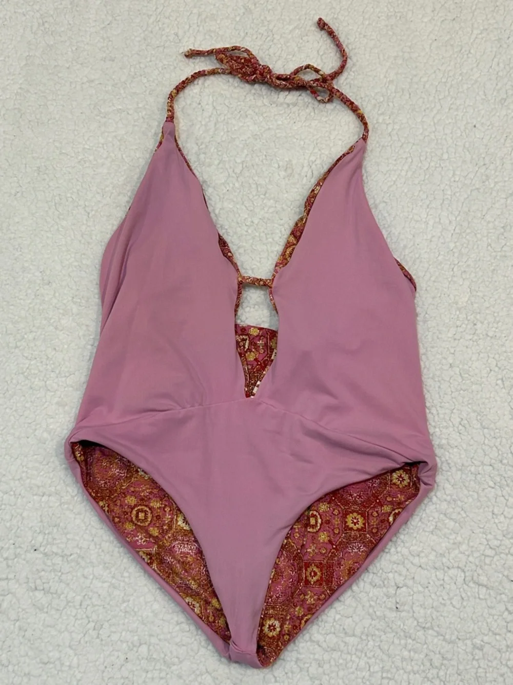 Frankies Bikinis Lily Geo Print One Piece Swimsuit size Large Isla Pink